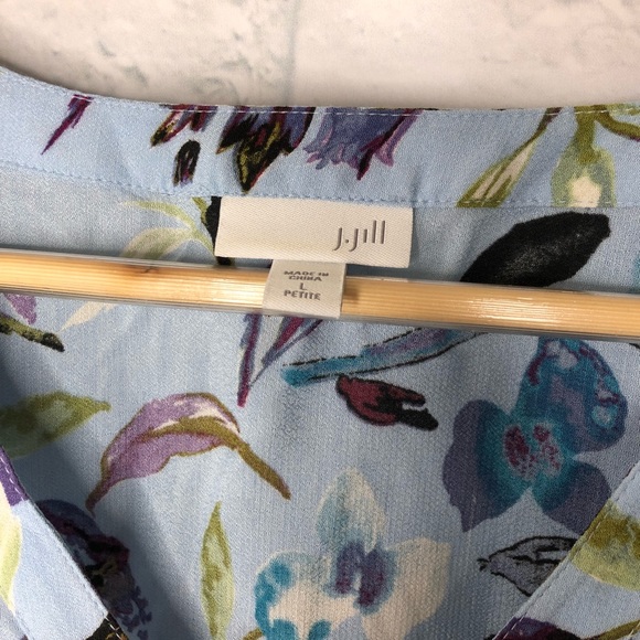 J Jill Floral Blouse Blue Size Large Petite - Picture 3 of 7